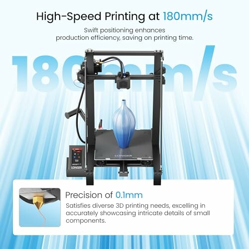 3D printer with high-speed printing at 180mm/s and 0.1mm precision.