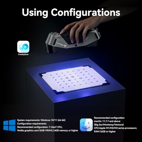 Creality 3D scanner configuration guide with system requirements.