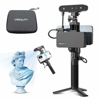 3D scanner setup with smartphone and Creality accessories.