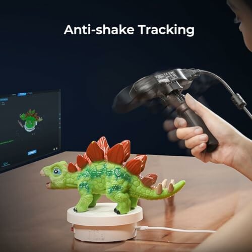 3D scanning of a dinosaur toy with anti-shake tracking technology.