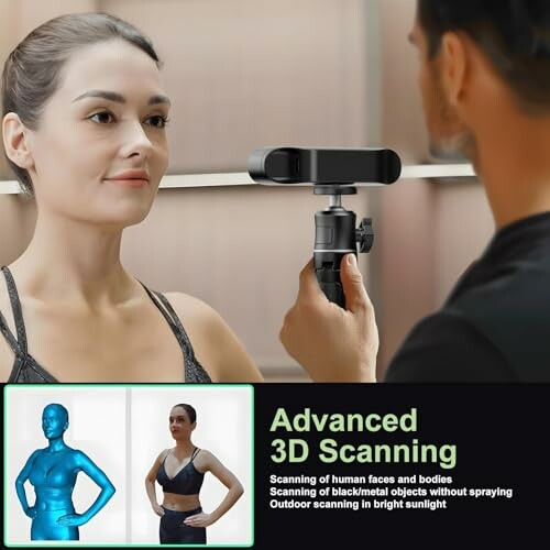 Person undergoing 3D scanning with a handheld device.
