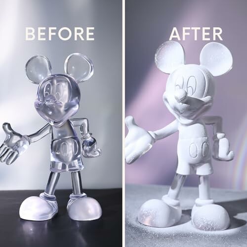 Mickey Mouse figurine before and after transformation.